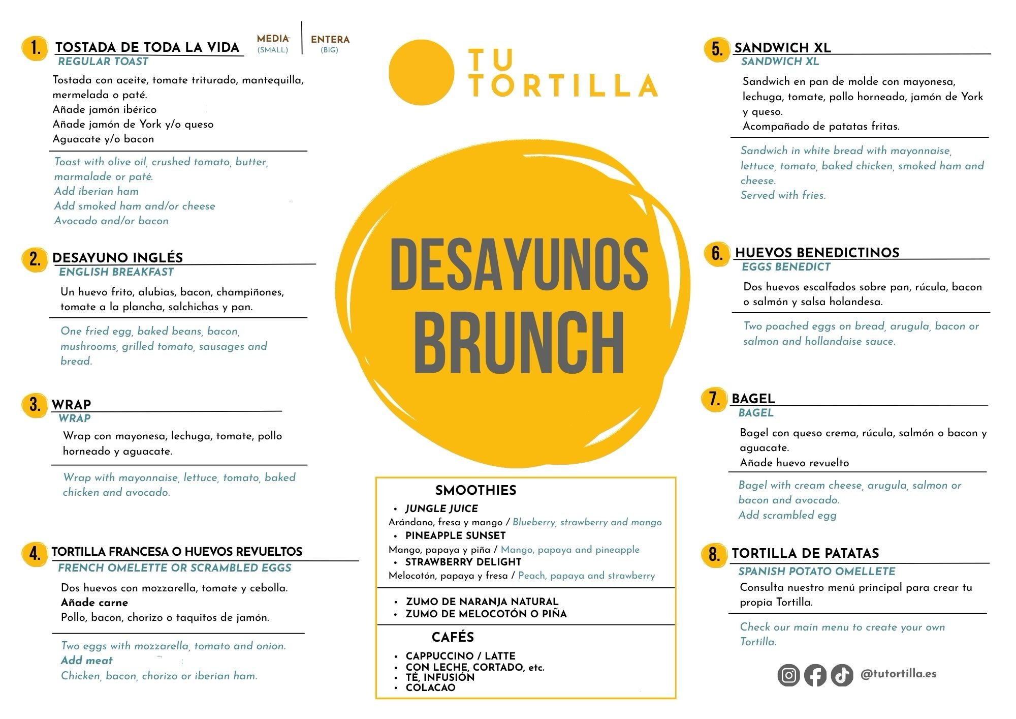 Hemos mejorado nuestra oferta de desayunos y brunch para seguiros complaciendo como siempre. Esperamos os guste.